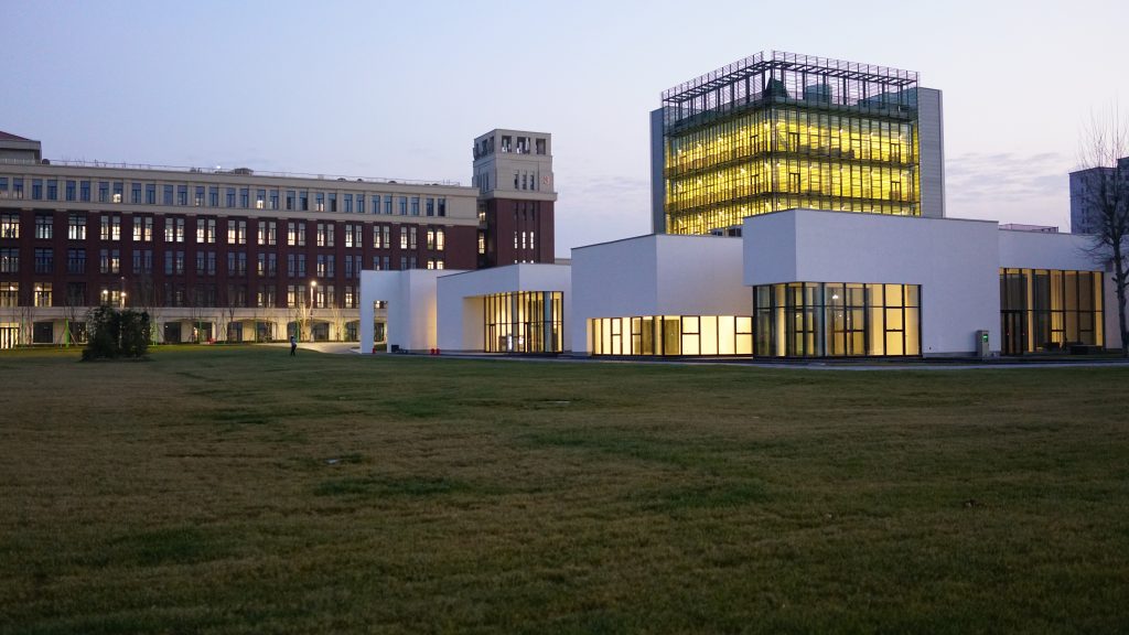 Joint School building in the evening